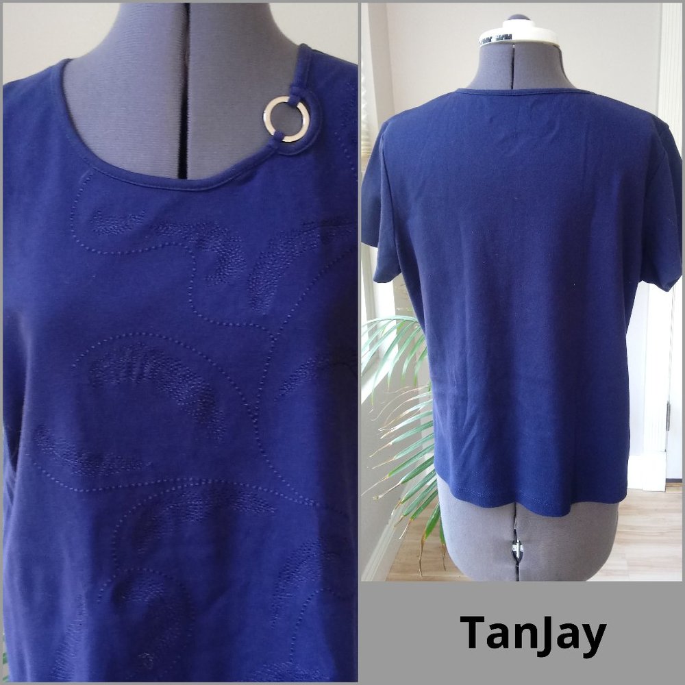 TanJay Embroidered Feather Top w/Metal Ring Accent